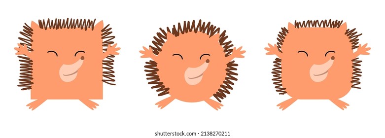 A set of animals of square and round shape. Vector illustration of a hedgehog in a flat style
