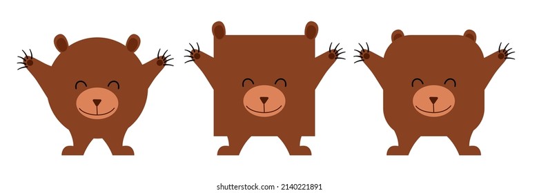A set of animals of square and round shape. Vector illustration of a bear in a flat style
