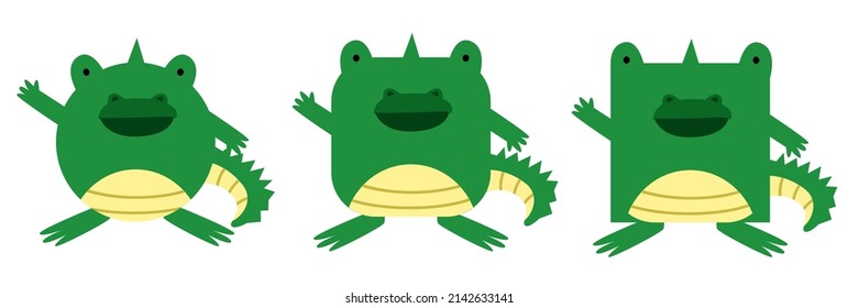 Eine Reihe von Tieren in quadratischer und runder Form. Vektorgrafik eines Krokodils