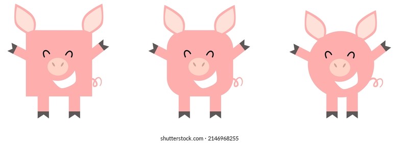 A set of animals of square and round shape. Vector illustration of a pig