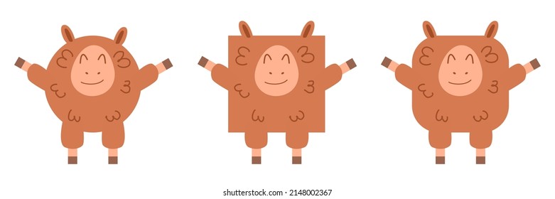 A set of animals of square and round shape. Vector illustration of a llama