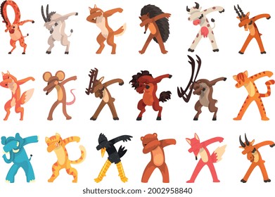 Set of Animals Standing in Dub Dancing Pose, Different Animals Doing Dubbing Vector Illustration on White Background