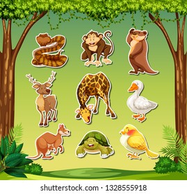 Set of animals sticker illustration