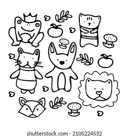 A set of animals in the style of a doodle on a white background. Vector image for use in any type of design