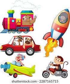 A Set of Animals in Various Transport illustration