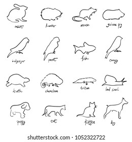 set of animals vector illustration sketch hand drawn with black lines isolated on white background