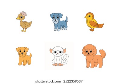 Conjunto de animais Whimbrel, Western Tanager, Wheaten Terrier, Capuchinho de Faces Brancas, Whoodle, Wirehaired Vetor Vetor Ilustrações - Desenhos animados, Clipart, e desenhos de arte de linha