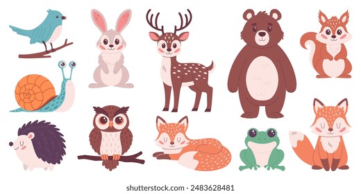 A set of animals. Woodland characters. Vector cartoon set of objects for your design