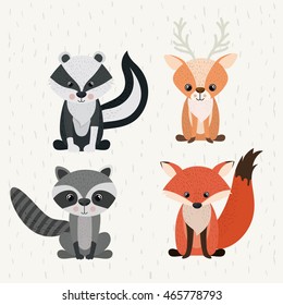 Set Animals Woodland Wildlife Icon Vector Isolated Graphic