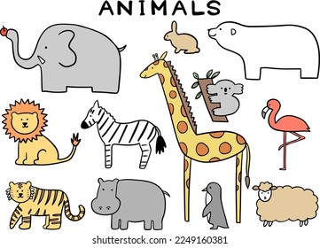 Set of animals, zoo, hand drawn