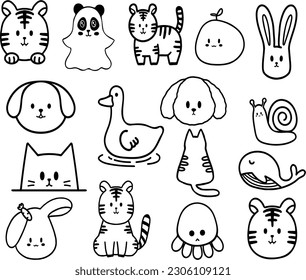 set of animals,black line,Lots of cute animals