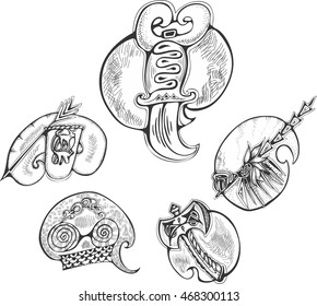 Set of animal-stylized blades. Vector illustrations.