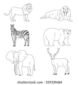 Set of animals,wild predators and herbivores