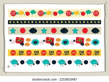 Set of animated fun elements border frame for boys design