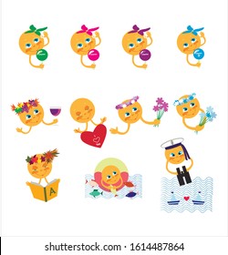 set of animated koloboks with emotions