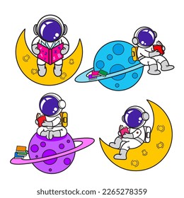 Astronaut cartoon set, animation , flat design, galaxy, Vector