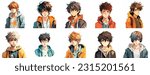Set of Anime boy portrait art. collection of anime boy digital art. vector illustration. white background 