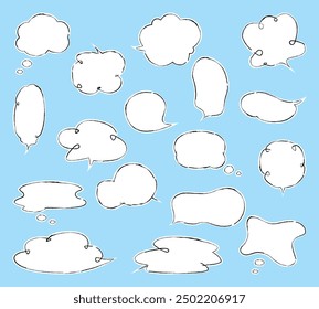 Set of anime, cartoon, manga, comic speech bubbles with pencil outline. Chat boxes, stickers, doodles style set. white background bubble vector art illustration.