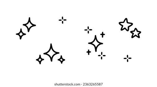 A set of anime emoji in doodle style. Linear icons glitter, sparkle. Linear vector illustration