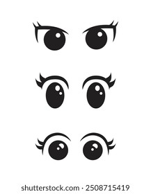 Set of anime eyes cartoon for element, facial expression, face and emotion