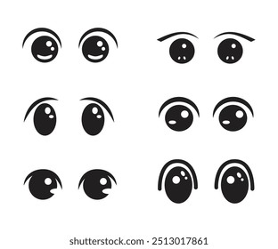 Set of anime eyes cartoon for element, facial expression, face and emotion