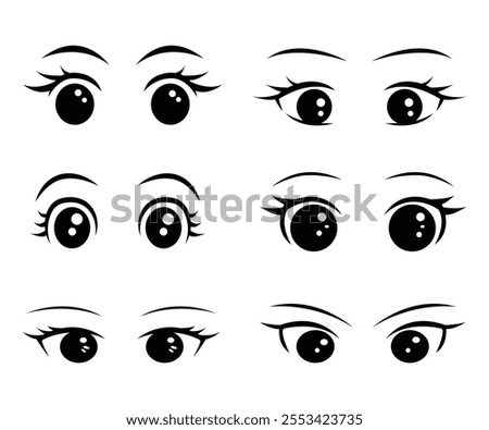 Set of anime eyes cartoon for element, facial expression, face and emotion