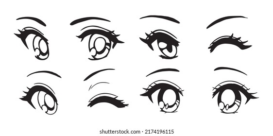 Set of anime eyes. Japanese manga style. Hand drawn vector illustration.