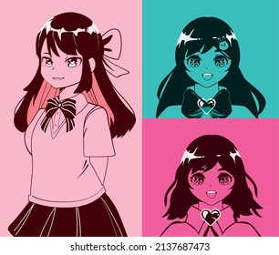 set anime girls comic cartoon