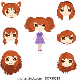 Set of anime girl's haircuts
