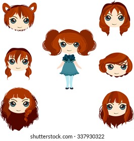 Set of anime girl's haircuts