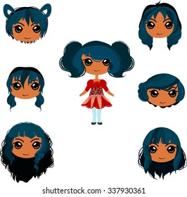 Set of anime girl's haircuts
