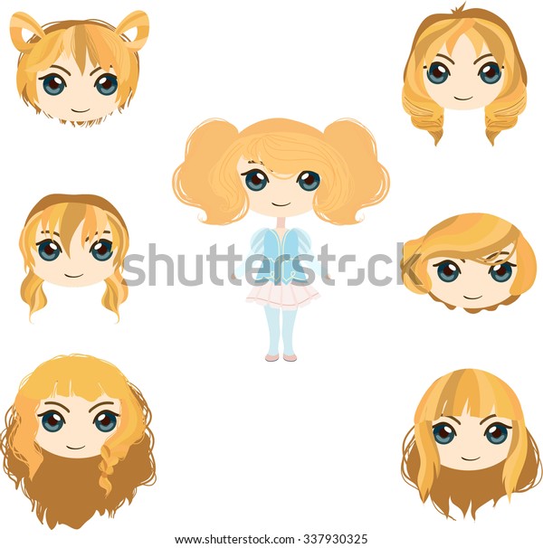 Set Anime Girls Haircuts Stock Vector Royalty Free 337930325