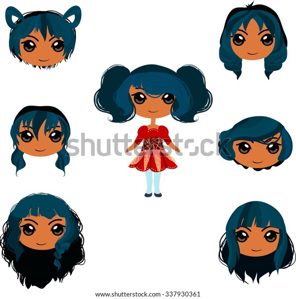 Set Anime Girls Haircuts Stock Vector Royalty Free 337930361