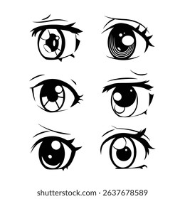Set of anime and manga faces different expression hand drawn vector