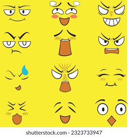 Set of anime style comic faces, isolated vector illustration.