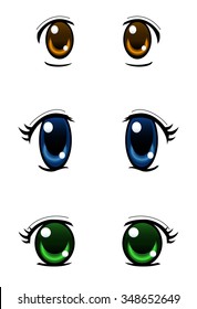 Set Of Anime Style Eyes Isolated On White Background, Radial Gradient Used