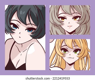 set of anime women comic design