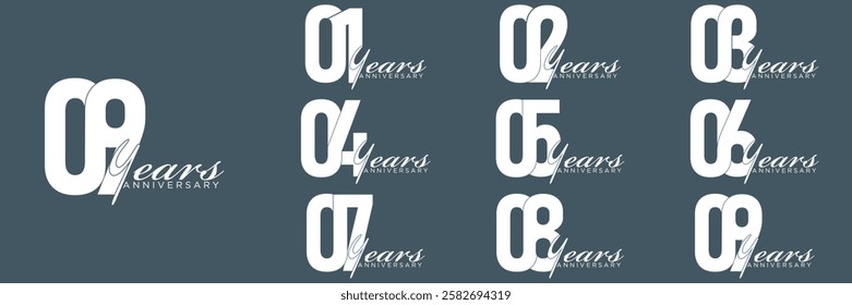 set anniversary 0 to 9 year logo designs. abstract number, icon, vector illustration