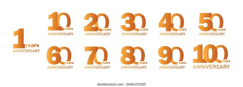 set anniversary 1 to 100 year logo designs for celebration purpose. abstract number. collection of creative Anniversary circle number 10 to 100 logo designs.