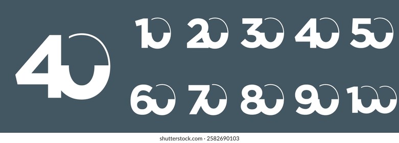 set anniversary 10 to 100 year logo designs. abstract number, icon, vector illustration