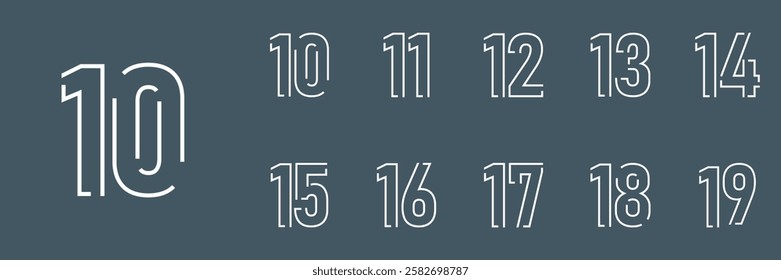  set anniversary 10 to 19 year logo designs. abstract number, icon, vector illustration