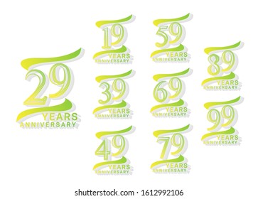 Set anniversary 19-99th with flag green yellow color for celebration purpose. Vector design