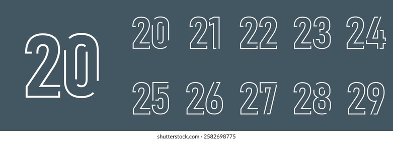 set anniversary 20 to 29 year logo designs. abstract number, icon, vector illustration