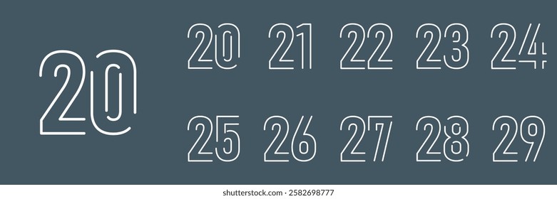 set anniversary 20 to 29 year logo designs. abstract number, icon, vector illustration