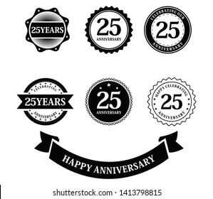 Set of anniversary. 25 years birthday logo label. Isolated on white background - Vector - Vector
