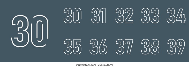 set anniversary 30 to 39 year logo designs. abstract number, icon, vector illustration