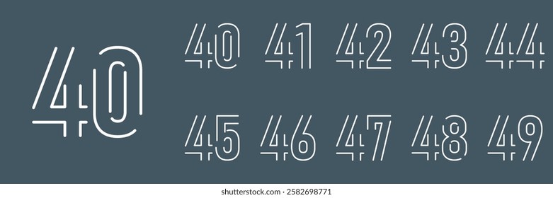 set anniversary 40 to 49 year logo designs. abstract number, icon, vector illustration