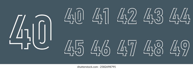 set anniversary 40 to 49 year logo designs. abstract number, icon, vector illustration