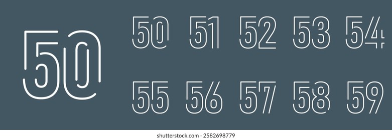 set anniversary 50 to 59 year logo designs. abstract number, icon, vector illustration