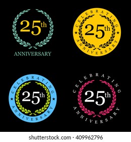 Set of Anniversary Badges Flat color laurel wreath. Vector illustration